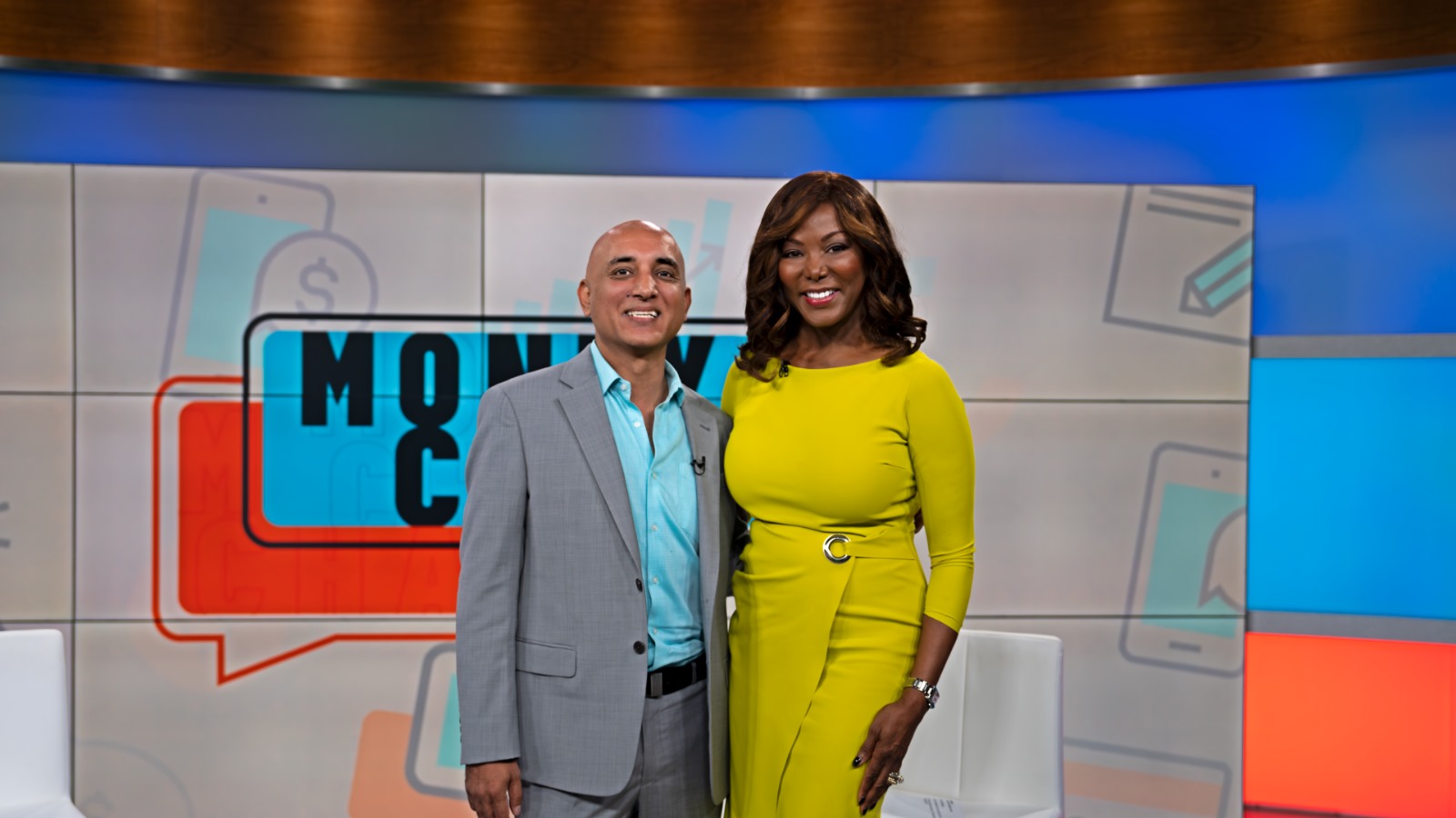 Anish Dave with Trina Robinson on the set of NBC's Money Chat